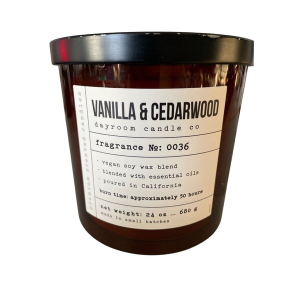 Leoben Vanilla Cedarwood 3-Wick 24oz Soy Wax Candle Essential Oils Amber Jar - Picture 1 of 7